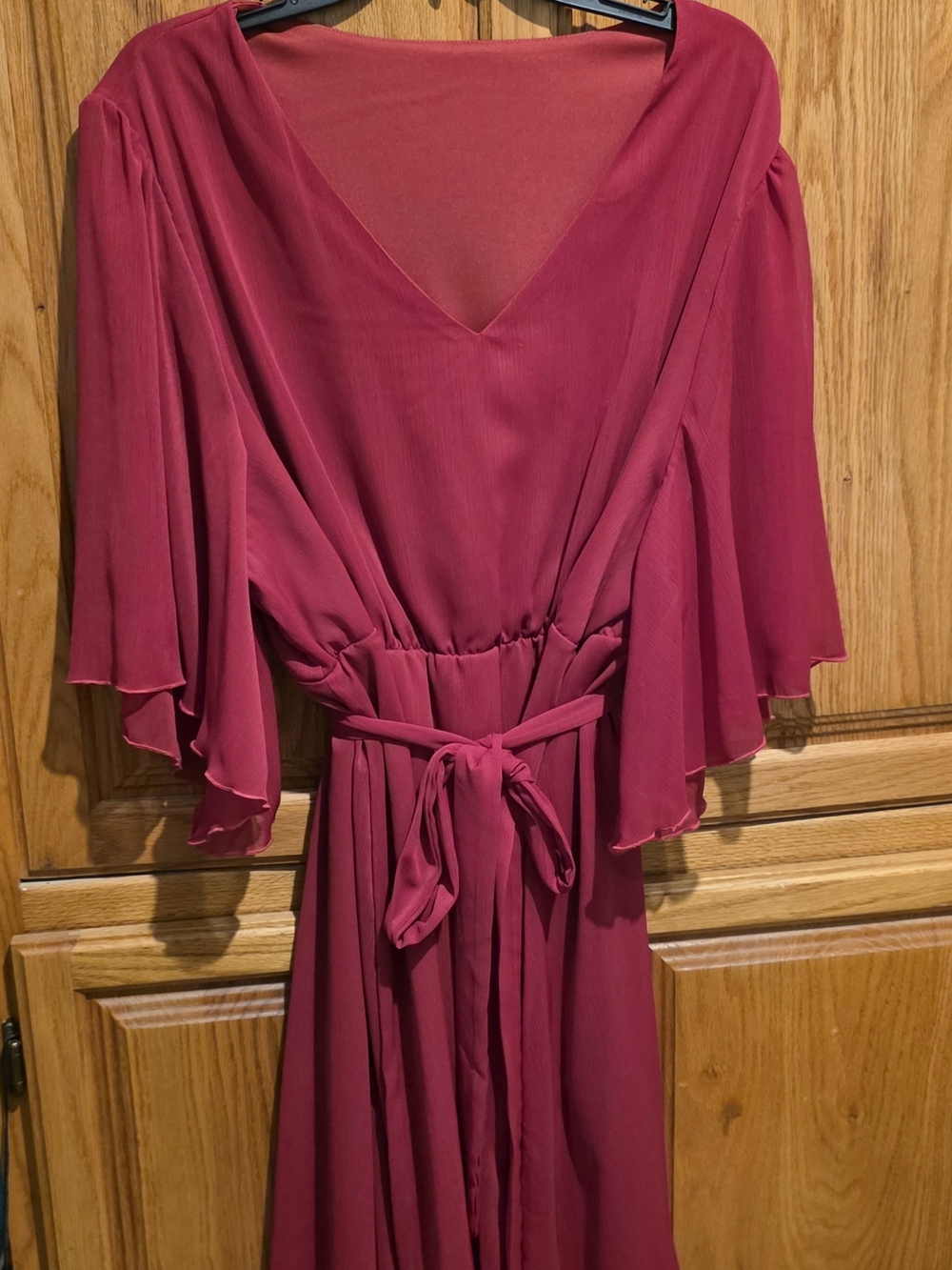 SHEIN Curve Red V-Neck Maxi Dress with Flutter Sleeves